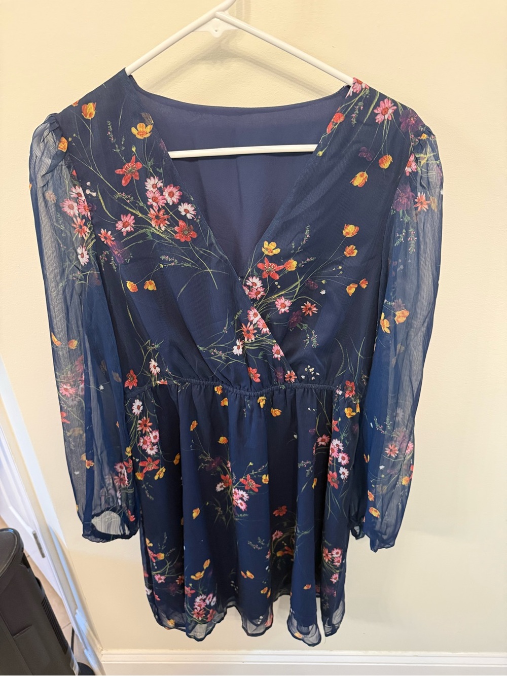 Floral Navy Wrap-Front Mini Dress